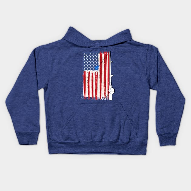 Fishing American Flag,American Flag. Kids Hoodie by NOSTALGIA1'